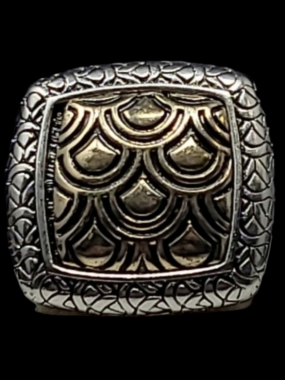 CONCHO STYLE SILVER TONE AND GOLD TONE STRETCH BAND RING